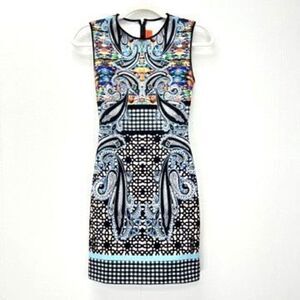 Clover Canyon Womens Sleeveless Bodycon Back Zip Dress Abstract Stained Glass XS